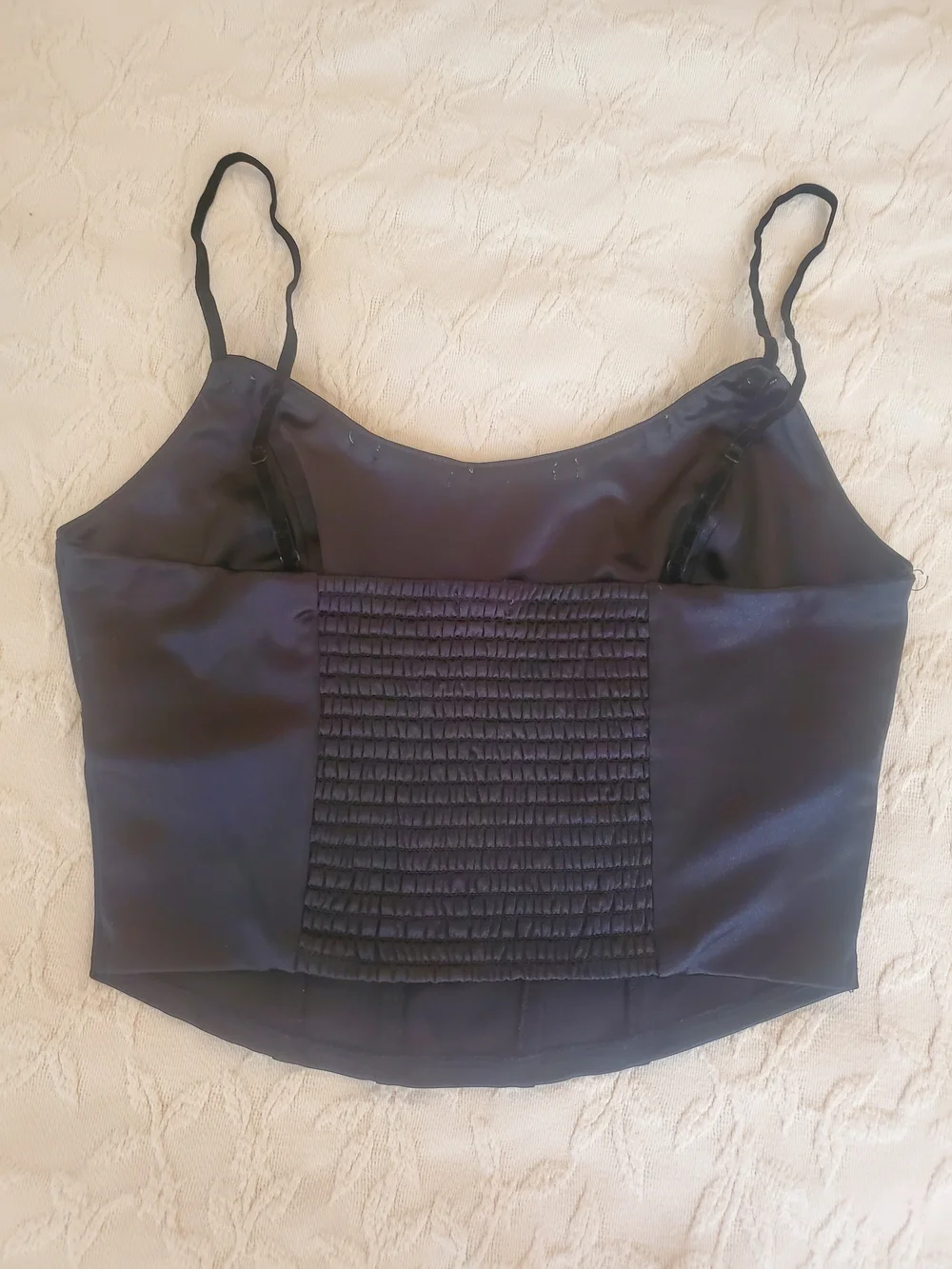 Black Satin Corset Tank Top with Pink Roses - Picture 2 of 4